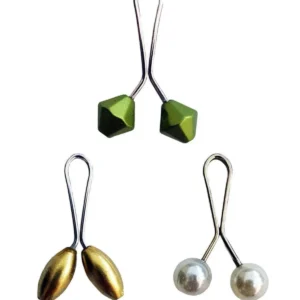 3 Adet Tesettür Eşarp ve Şal Klipsi Sarı İnci Beyaz Yeşil