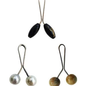 3 Adet Tesettür Eşarp ve Şal Klipsi İnci Beyaz Hardal Siyah