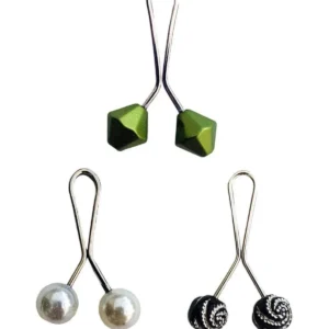 3 Adet Tesettür Eşarp ve Şal Klipsi İnci Beyaz Siyah Desenli Yeşil