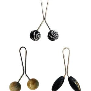 3 Adet Tesettür Eşarp ve Şal Klipsi Hardal Siyah Siyah Desenli