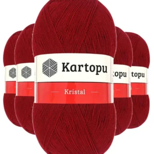 5 Adet Kristal Çift Katlı El Örgü Lif İpi Koyu Kırmızı K125