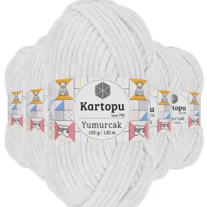 5 Adet Yumurcak Kadife El Örgü İpi Kar Beyaz K010