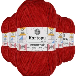 5 Adet Yumurcak Kadife El Örgü İpi Kırmızı K126