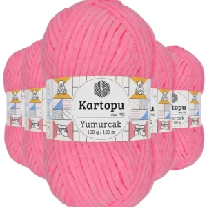 5 Adet Yumurcak Kadife El Örgü İpi Fosfor Pembe K773