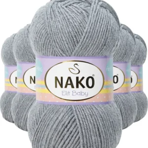 5 Adet Elite Baby El Örgü İpi Tüylenmeyen Bebek Yünü Açık Gri Melanj 195