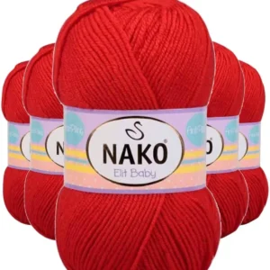 5 Adet Elite Baby El Örgü İpi Tüylenmeyen Bebek Yünü Alev Kırmızı 207
