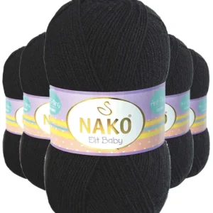 5 Adet Elite Baby El Örgü İpi Tüylenmeyen Bebek Yünü Siyah 217