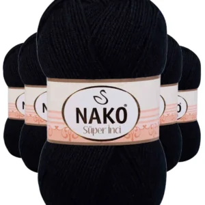 5 Adet Süper İnci El Örgü İpi 100 gr Siyah 217