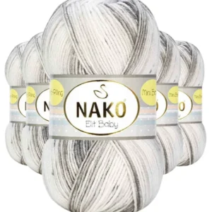 5 Adet Mini Batik Bebe El Örgü İpi Gri Beyaz 32461