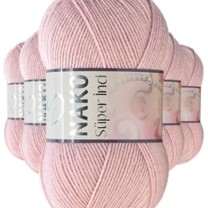 5 Adet Süper İnci El Örgü İpi 100 gr Pembemsi Pudra 10275