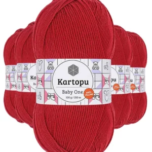 5 Adet Baby One Tüylenmeyen El Örgü İpi Yünü Kırmızı K125