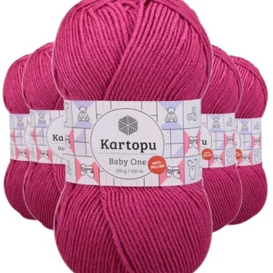 5 Adet Baby One Tüylenmeyen El Örgü İpi Yünü Fuşya K245
