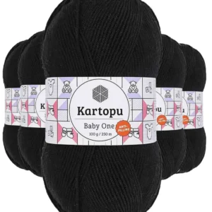 5 Adet Baby One Tüylenmeyen El Örgü İpi Yünü Siyah K940