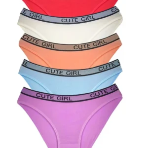 5 Adet Beli Yazılı Pamuklu Kalın Lastik Kadın Slip Külot