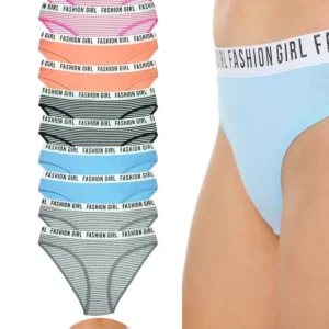 12 Adet Beli Yazılı Lastik Pamuk Kadın Külot