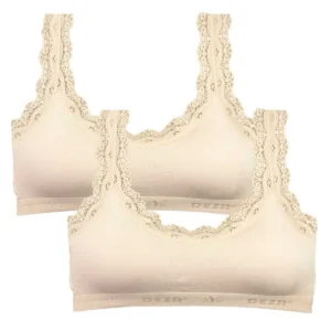 2 Adet Dantel Nakış İşlemeli Pedli Bambu Kadın Büstiyer Krem