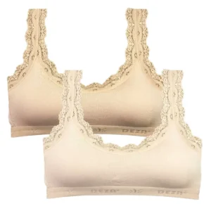 2 Adet Dantel Nakış İşlemeli Pedli Bambu Kadın Büstiyer Ten Krem