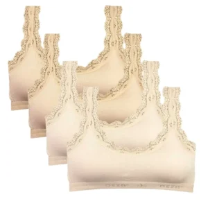 4 Adet Dantel Nakış İşlemeli Pedli Bambu Kadın Büstiyer Ten Krem