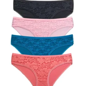 4 Adet Önü Dantelli Transparan Kadın Slip Külot S218