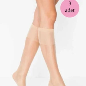 3 Adet Kadın Diz Altı Parlak Fit 15 Denye Çorap Açık Ten