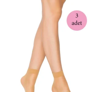3 Adet Fit 15 Soket Ince Parlak Kısa Çorap Ten