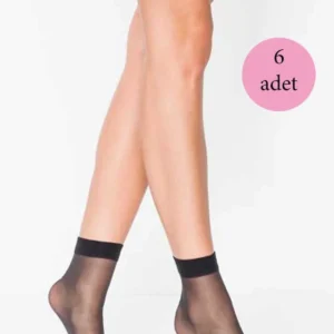 6 Adet Fit 15 Soket Ince Parlak Kısa Çorap Siyah