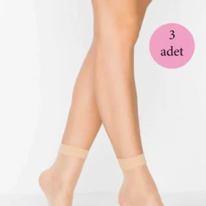3 Adet Kadın Ten Süper 15 Mat Soket Çorap Açık Ten