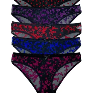 5 Adet Floklu Kadın Transparan Slip Külot