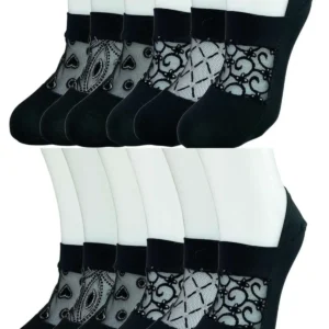 12 Adet Önü Transparan Kadın Fantezi Desenli Babet Çorap