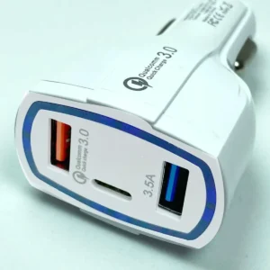 Çift Girişli Araç İçi Hızlı Şarj Soketi 3.0 7A Beyaz