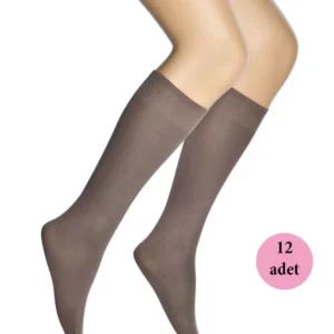12 Adet Mikro 70 Dizaltı Kadın Çorap Vizon 86