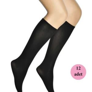 12 Adet Mikro 40 Dizaltı Kadın Çorap Siyah 500