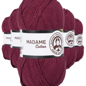 5 Adet Madame Cotton El Örgü İpi Yünü 100 gr 010 Bordo