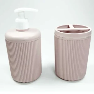 Plastik Sıvı Sabunluk ve Diş Fırçalık Set Renk Pudra