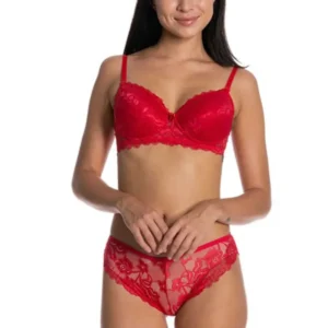 Dolgusuz Full Dantelli Sütyen Takımı Kırmızı