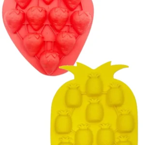 Silikon 3 Boyutlu Buz Kalıbı Çilek ve Ananas Figürlü 2 li Set