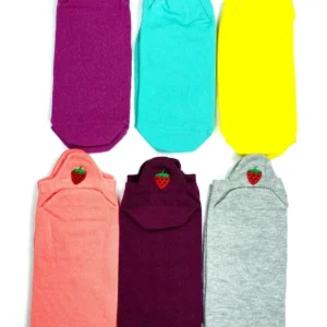 6 Çift Çilek Nakış Baskılı Pamuklu Yumuşak Kadın Bilek Çorap