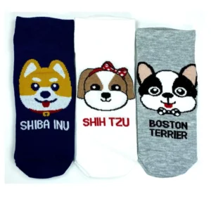 3 Çift Sevimli Köpek Temalı Baskılı Yumuşak Kadın Bilek Çorap