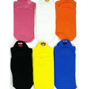 6 Çift Emoji Desen Nakış Baskılı Kadın Pamuklu Bilek Çorap