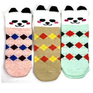 3 Çift Köpek Temalı 3 Boyutlu Kulaklı Pamuk Ekose Kadın Bilek Çorap