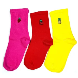 3 Çift Meyve Nakış Baskılı Yumuşak Pamuklu Kadın Soket Kolej Çorabı