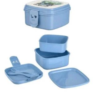 Desenli Beslenme Çantası 2 Katlı Çatal Kaşıklı Beslenme Kabı