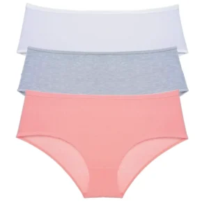 3 Adet Kadın Yüksek Bel Bato Külot Beyaz Gri Pudra