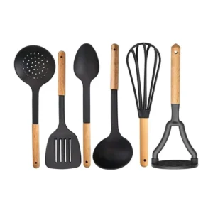 6 Adet Ahşap Saplı Sert Plastik Yemek Pişirme Seti