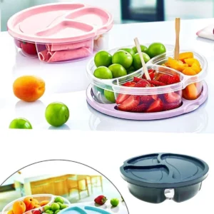 Diyet Saklama Kabı 3 Bölmeli Pratik Yuvarlak Beslenme Kahvaltı Kabı Koyu Gri