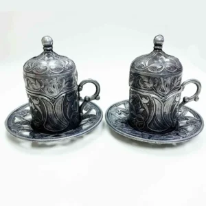 2 Adet Osmanlı Motifli Eskitme Kahve Fincanı