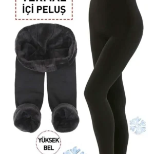 Unisex İçi Peluş Termal Dikişsiz İz yapmaz Kışlık Sıcak Tutan Peluş Tayt Siyah