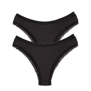 2 Adet Kadın Mikro Bikini Külot İnce Lastik FırFır Kenarlı Yumuşak Doku İç Giyim Siyah