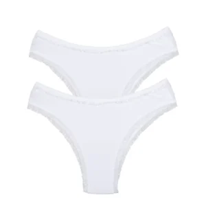 2 Adet Kadın Mikro Bikini Külot İnce Lastik FırFır Kenarlı Yumuşak Doku İç Giyim Beyaz