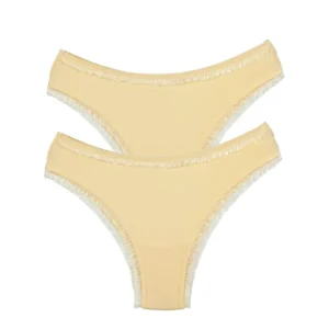 2 Adet Kadın Mikro Bikini Külot İnce Lastik FırFır Kenarlı Yumuşak Doku İç Giyim Ten
